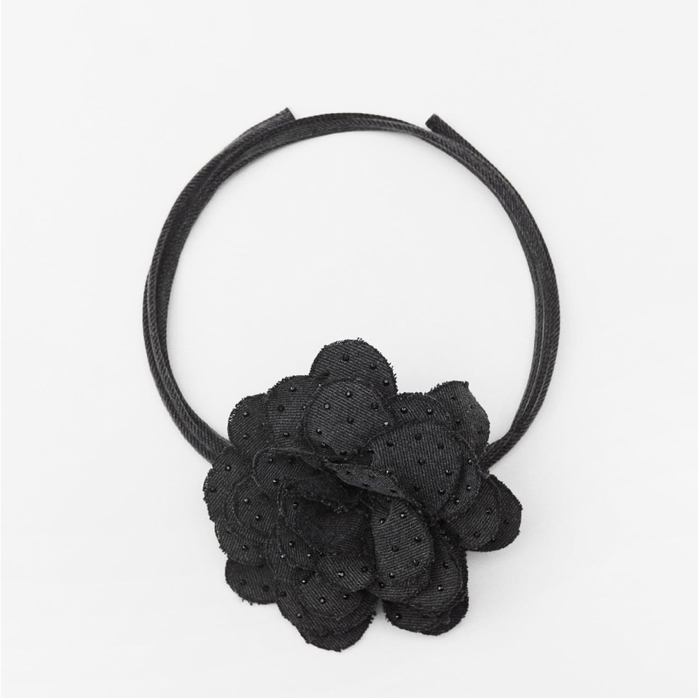 Zara limited edition denim with rhinestone floral necklace